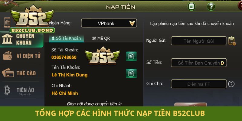 Tổng hợp các hình thức nạp tiền B52club