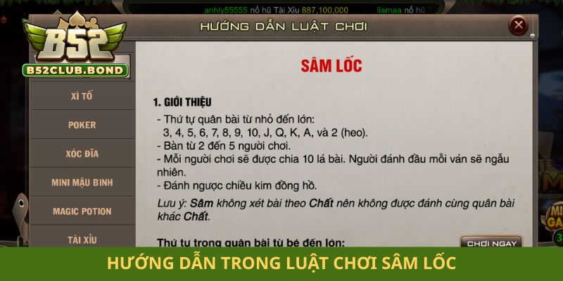 Sâm lốc đổi thưởng Hướng dẫn trong luật chơi sâm lốc